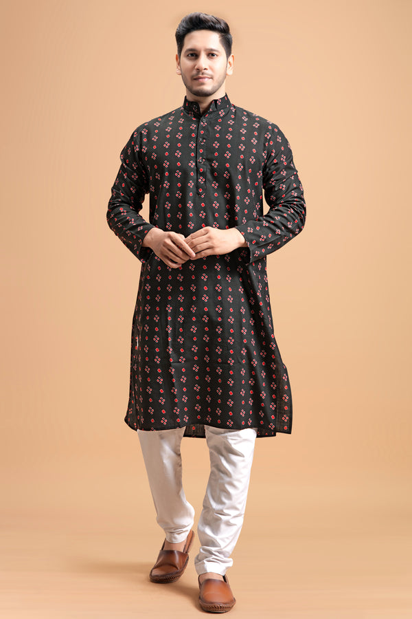 printed kurta black colour full view