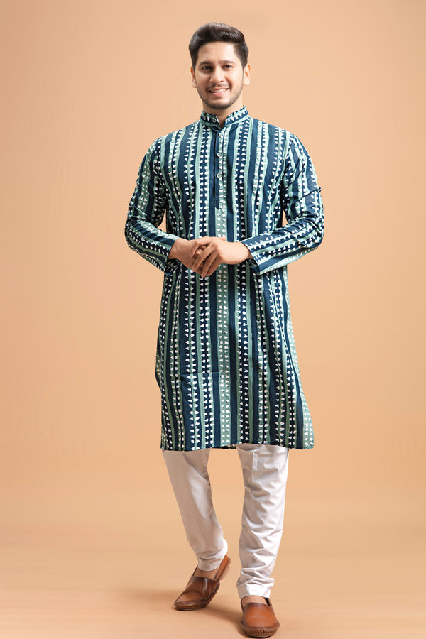 printed kurta blue- green colour full view