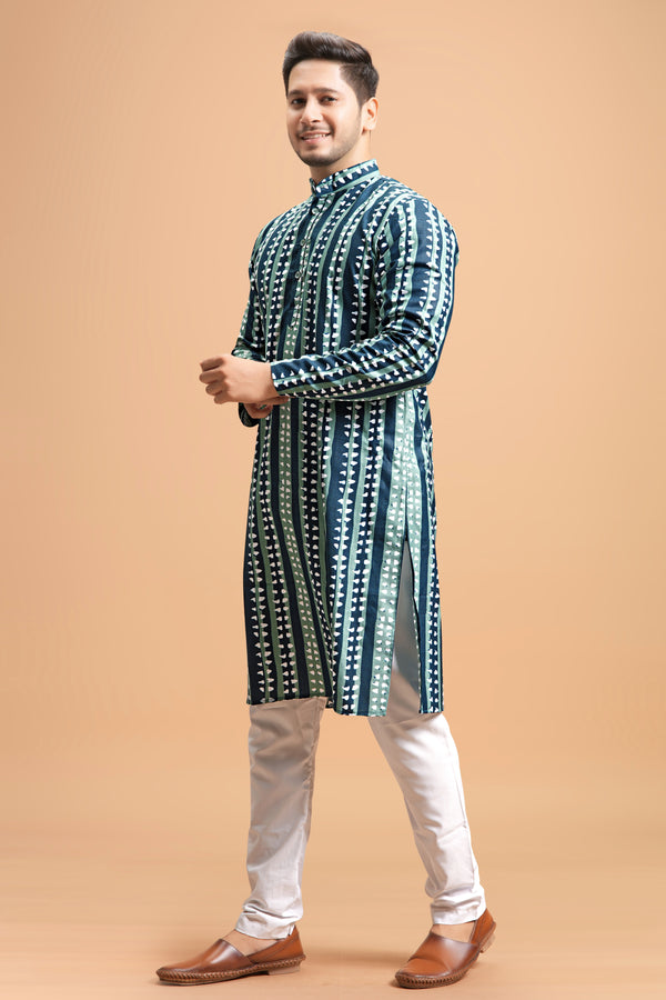 printed kurta blue- green colour full left view