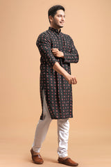 printed kurta black colour full right  view