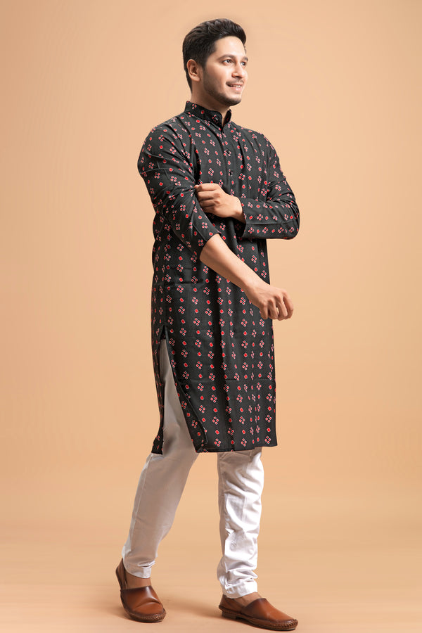 printed kurta black colour full right  view