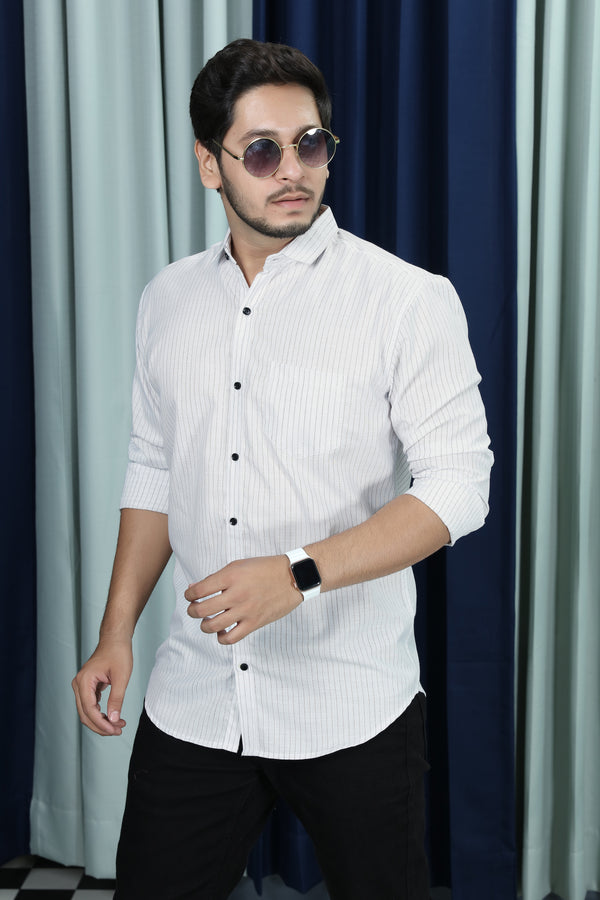 Men Striped Casual White Shirt LEFT VIEW