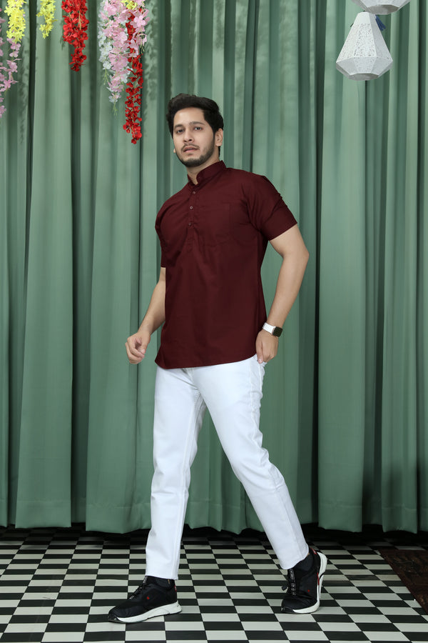 short kurta shirt maroon colour full view