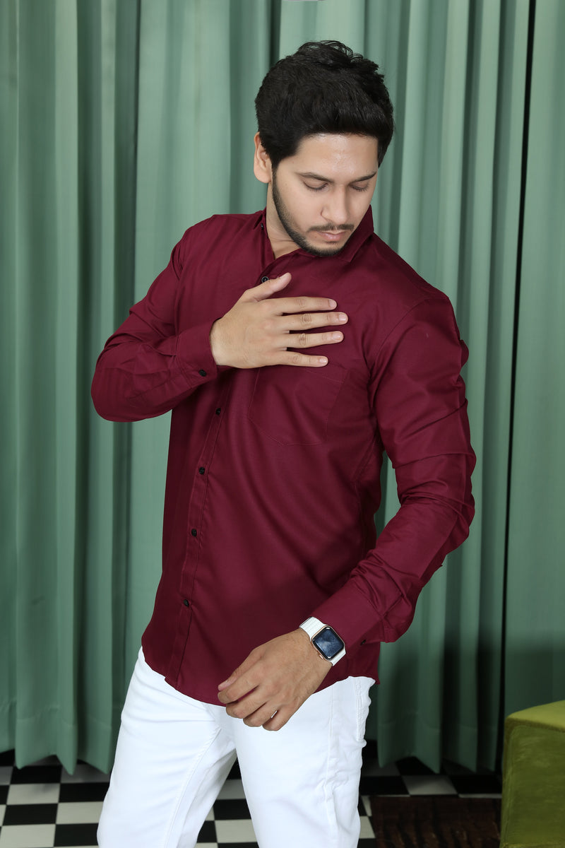 solid shirt maroon colour full zoomed left  view