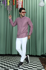 printed shirt kurtas pink colour full left  view