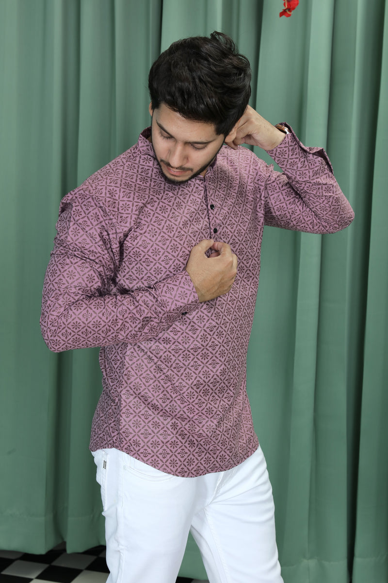 printed shirt kurtas pink colour zoom left view