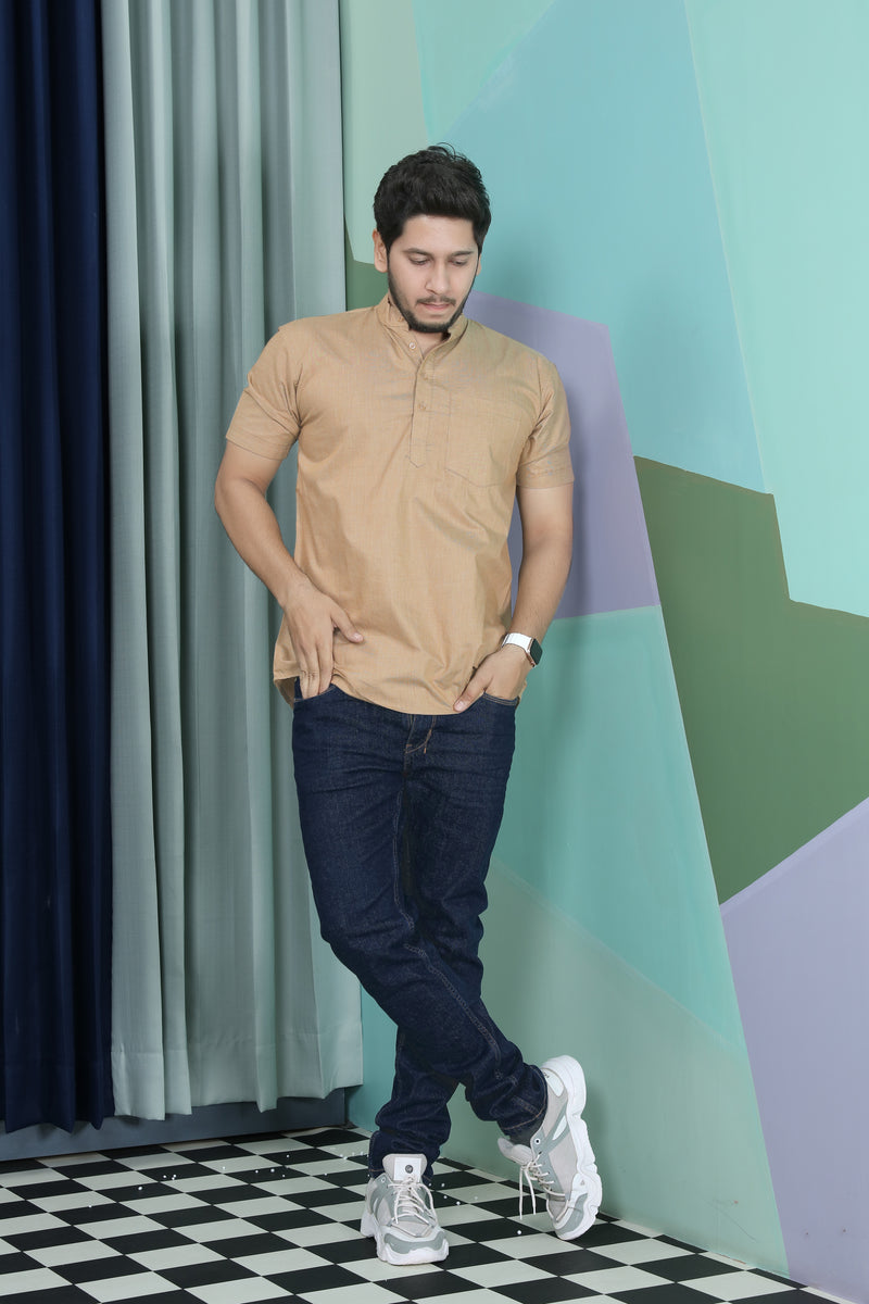 short kurta shirt khakhi colour full view