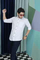 solid shirt smart white colour full zoom left  view