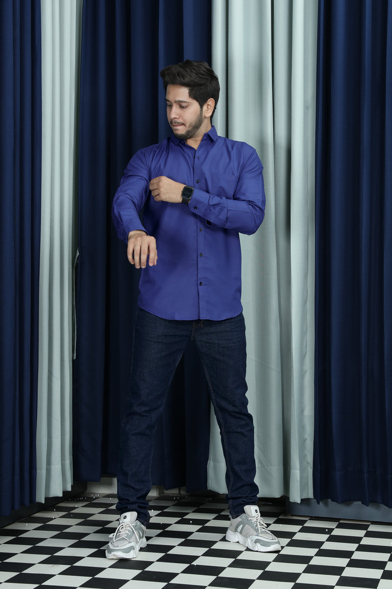 solid shirt dark blue colour full view