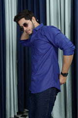 solid shirt dark blue colour zoom left view