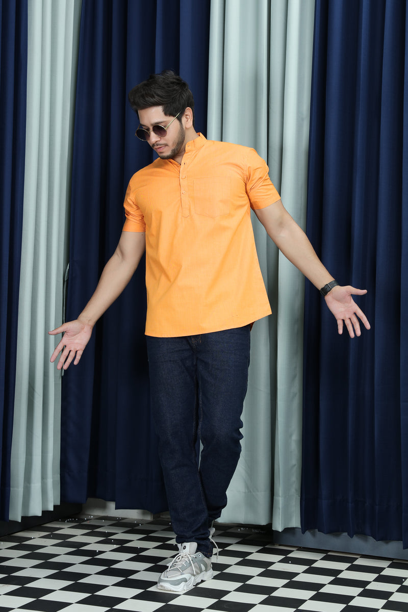 short kurta shirt orange colour full view