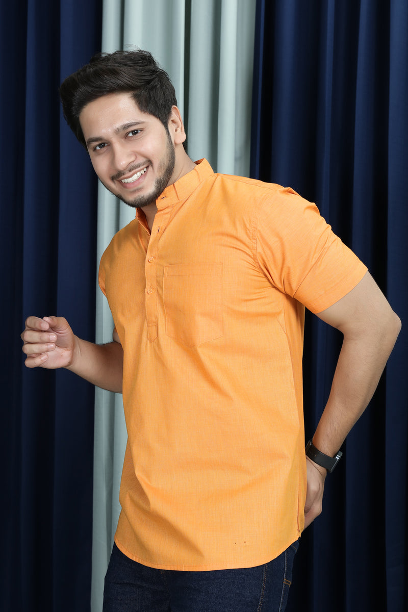 short kurta shirt orange colour zoom left view