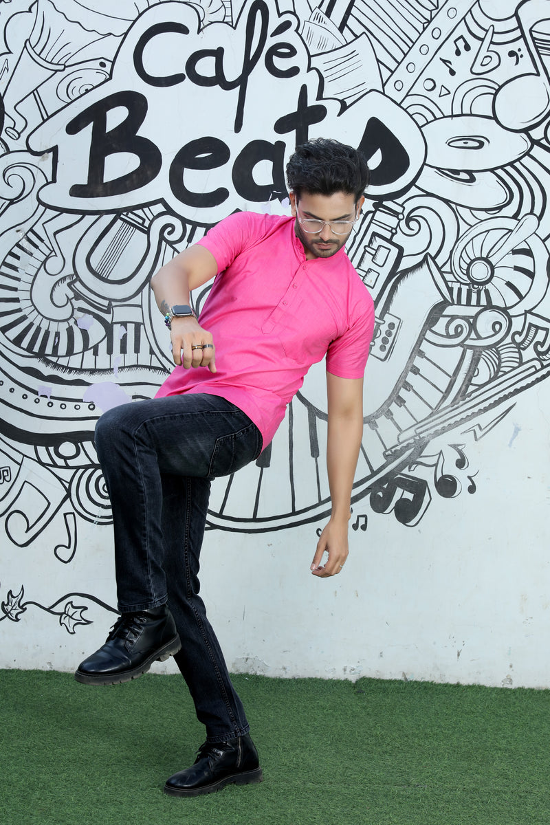 short kurta shirt pink colour full view