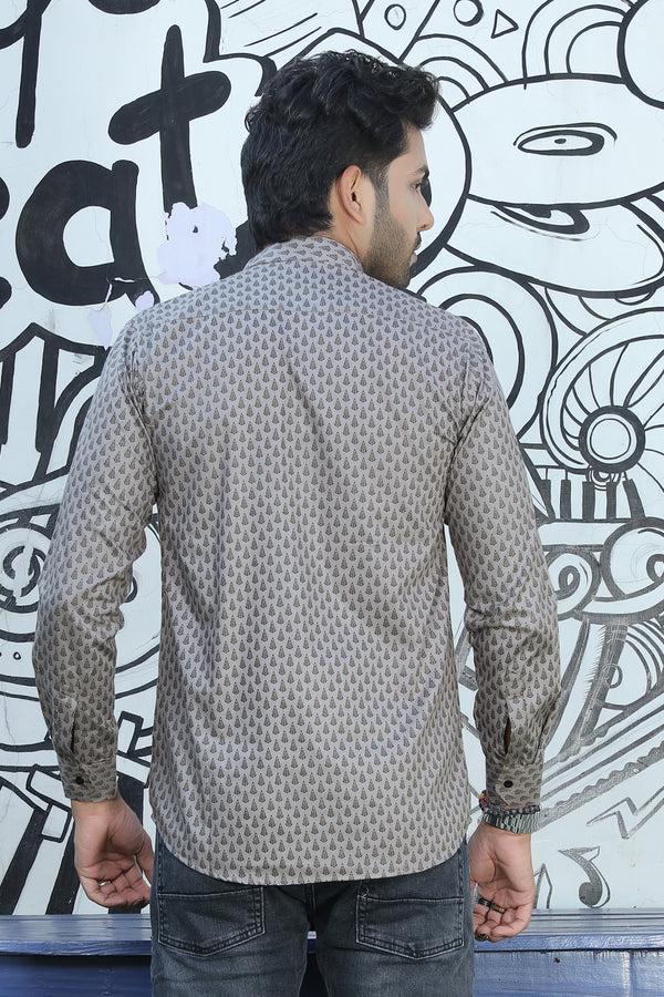 printed shirt kurtas grey colour back  view