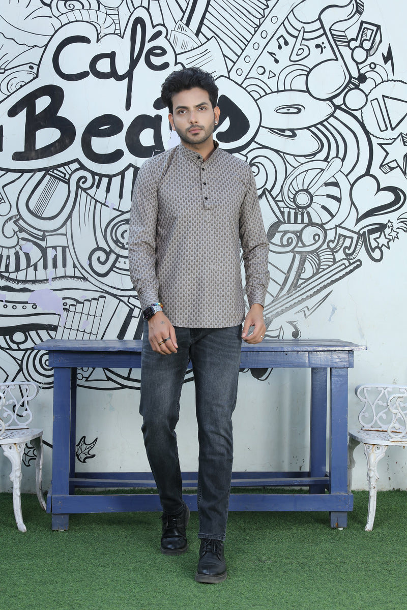 printed shirt kurtas grey colour full view