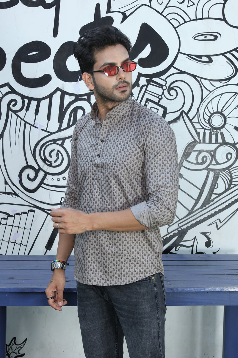 printed shirt kurtas grey colour zoom left  view