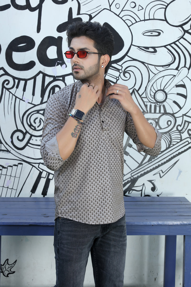 printed shirt kurtas grey colour full view