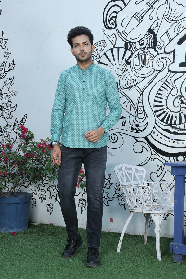 printed shirt kurtas green colour  full view 