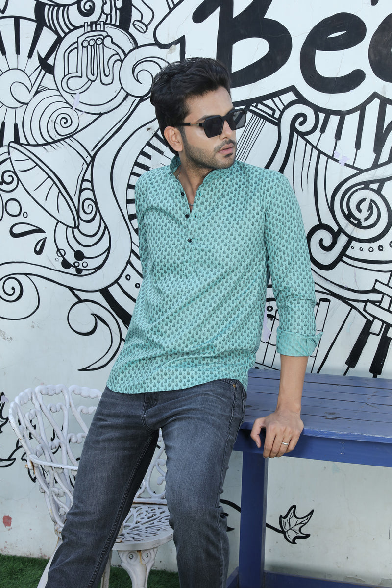 printed shirt kurtas green colour full zoom view