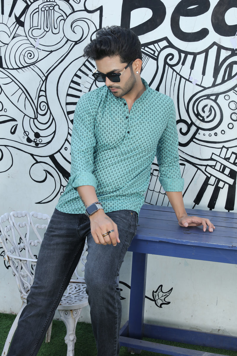 printed shirt kurtas green colour zoom view