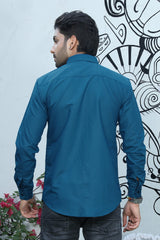 solid shirt peacock blue colour full back view