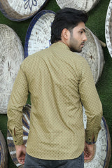 printed shirt kurtas mehendi green colour back  view