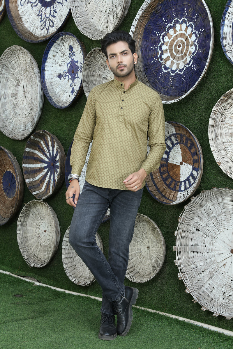 printed shirt kurtas mehendi green colour full view