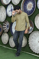 printed shirt kurtas mehendi green colour full view