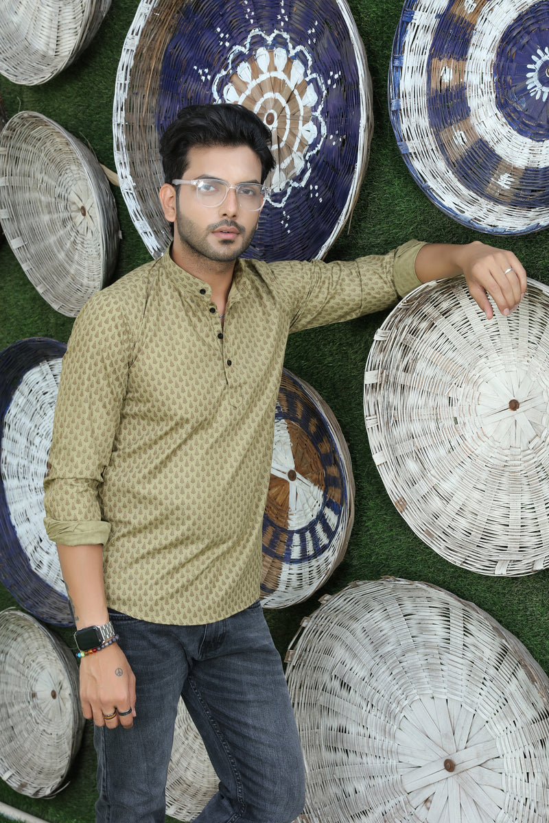 printed shirt kurtas mehendi green colour zoom view