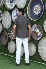 short kurta shirt grey colour full back view