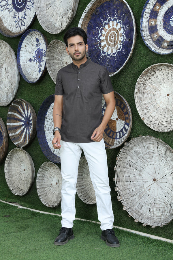 short kurta shirt grey colour full view