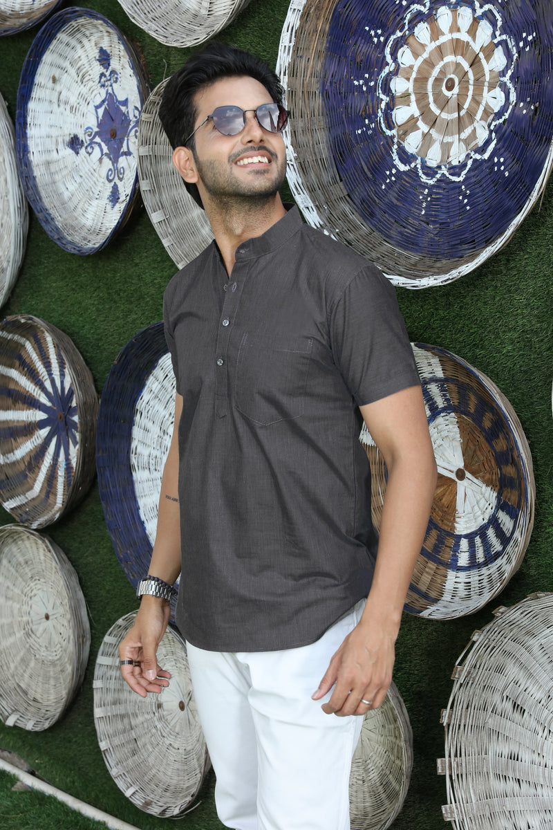 short kurta shirt grey colour full view