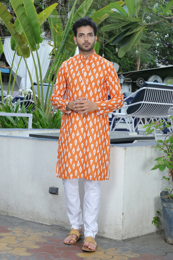 printed kurta orange colour  full  view