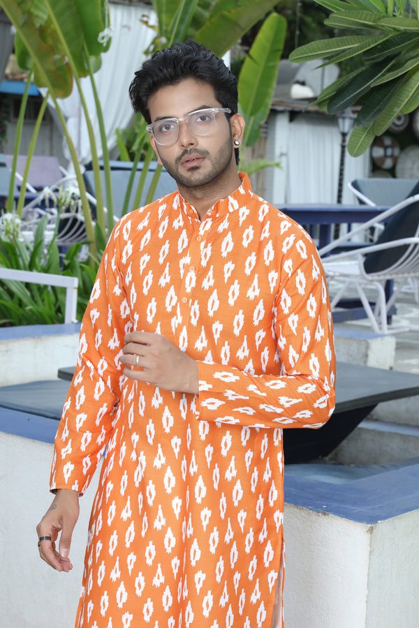 printed kurta orange colour zoom view