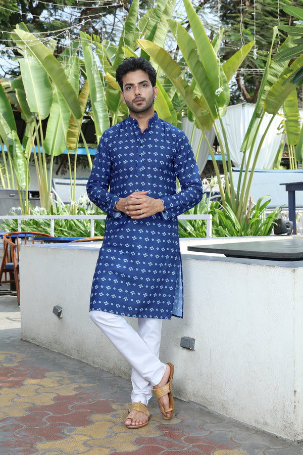 printed kurta dark blue colour full view