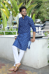 printed kurta dark blue colour full sitting view