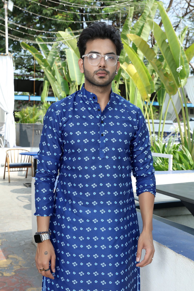 printed kurta dark blue colour full zoom view