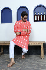 Ancita Premium Men's Peach Printed Cotton Kurta Stylish Comfort Wear for Every Occasion