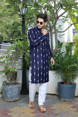 Ancita Premium Men's Navy Blue Printed Cotton Kurta Stylish Comfort Wear for Every Occasion