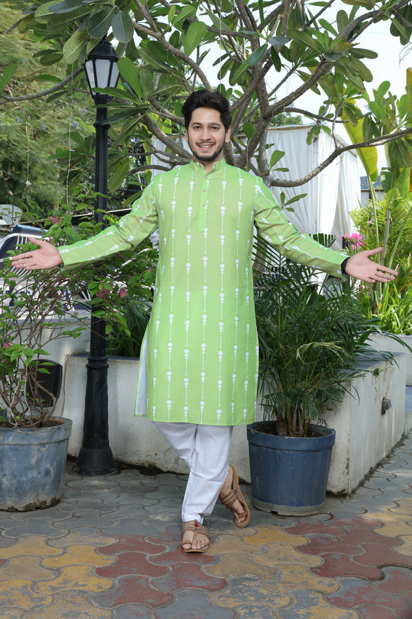 printed kurta light green colour full view