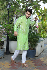 printed kurta light green colour full right view