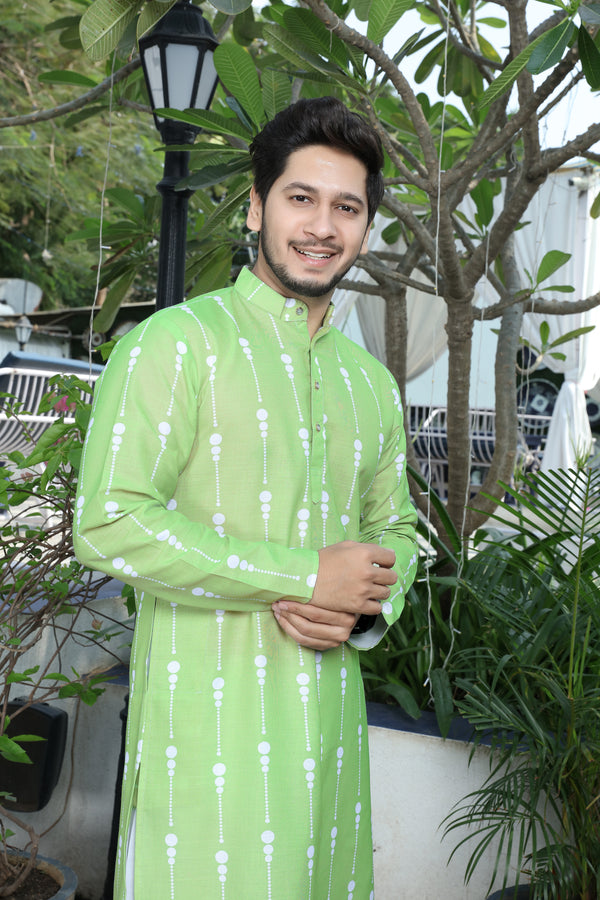 printed kurta  light green colour zoom  view