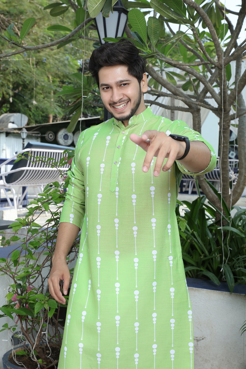 printed kurta light green colour 