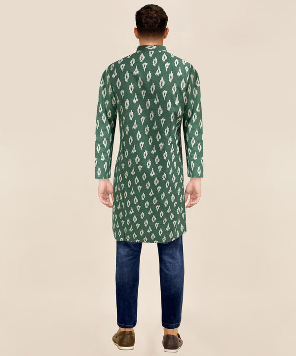 Ancita Premium Men's Green Motifs Printed Cotton Kurta Stylish Comfort Wear for Every Occasion