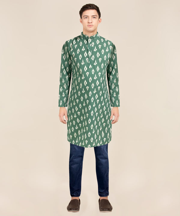 Ancita Premium Men's Green Motifs Printed Cotton Kurta Stylish Comfort Wear for Every Occasion